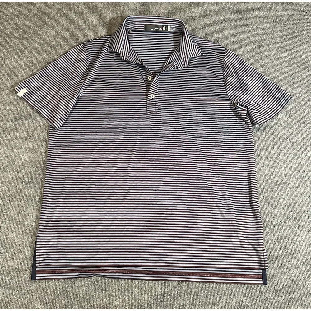 RLX Ralph Lauren Men's Large Blue Red Striped Performance Polo Shirt Golf